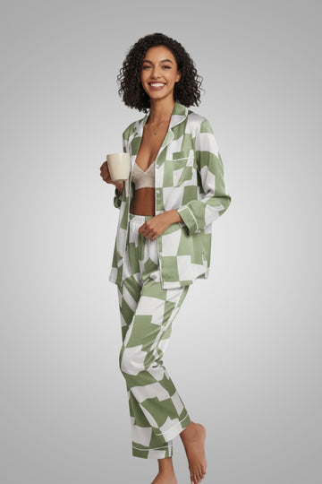 Womens Silk Pajamas Button Up Pajama Soft Long Sleeve