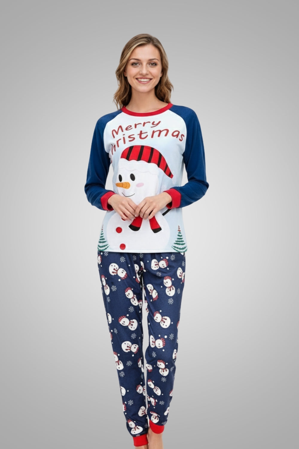 Women's Festive 'Merry Christmas' Snowman Pajama Set – Cozy Holiday Sleepwear