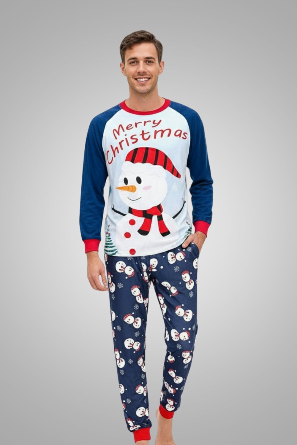 Men's Cozy 'Merry Christmas' Snowman Pajama Set – Festive Holiday Loungewear