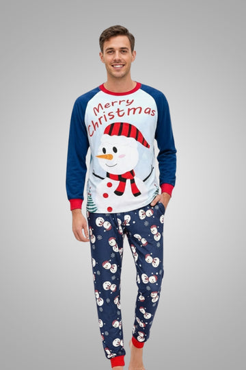 Men's Cozy 'Merry Christmas' Snowman Pajama Set – Festive Holiday Loungewear