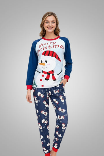 Women's Festive 'Merry Christmas' Snowman Pajama Set – Cozy Holiday Sleepwear