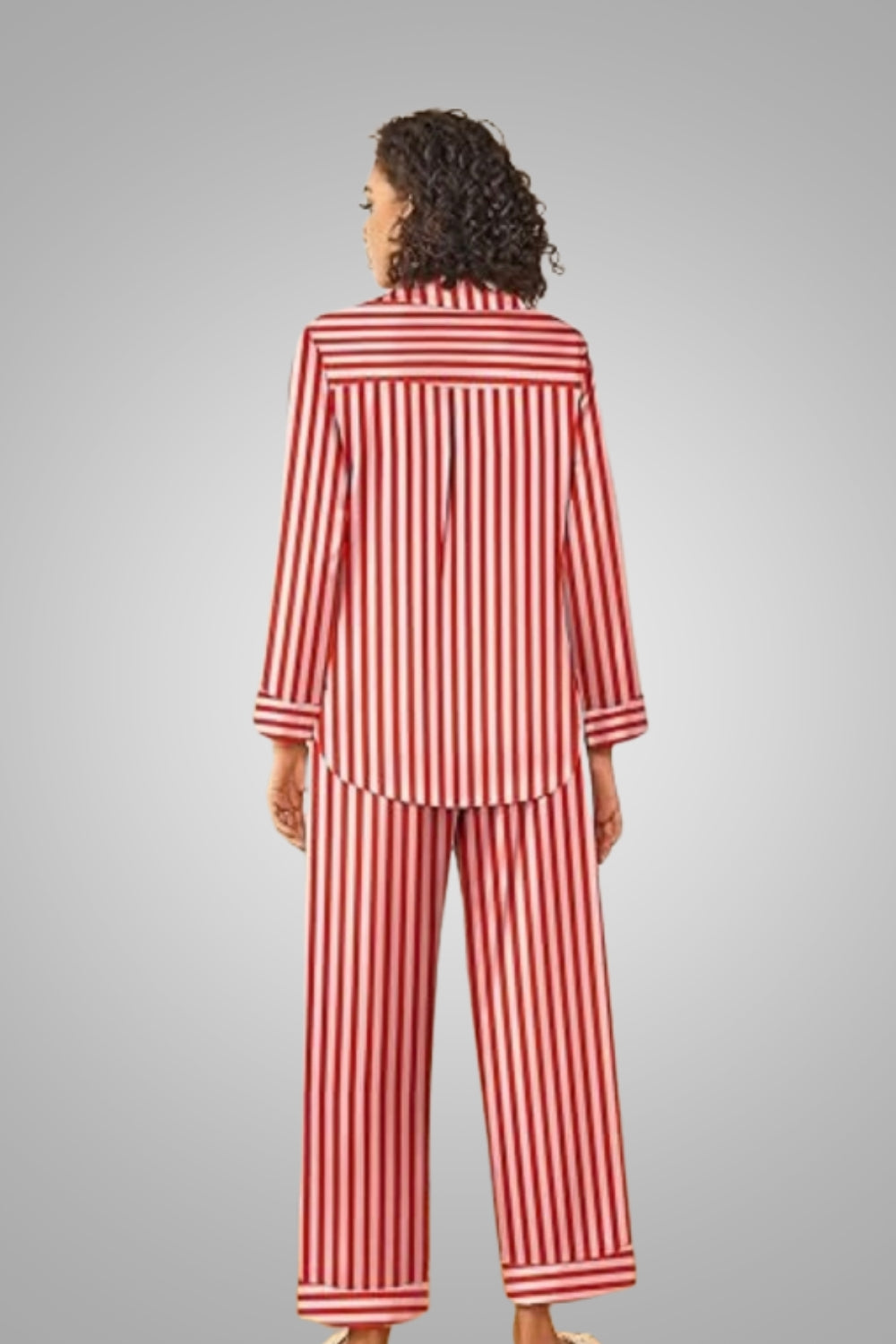 Comfortable Red & White Striped Women's Pajama Set – Long Sleeve Loungewear