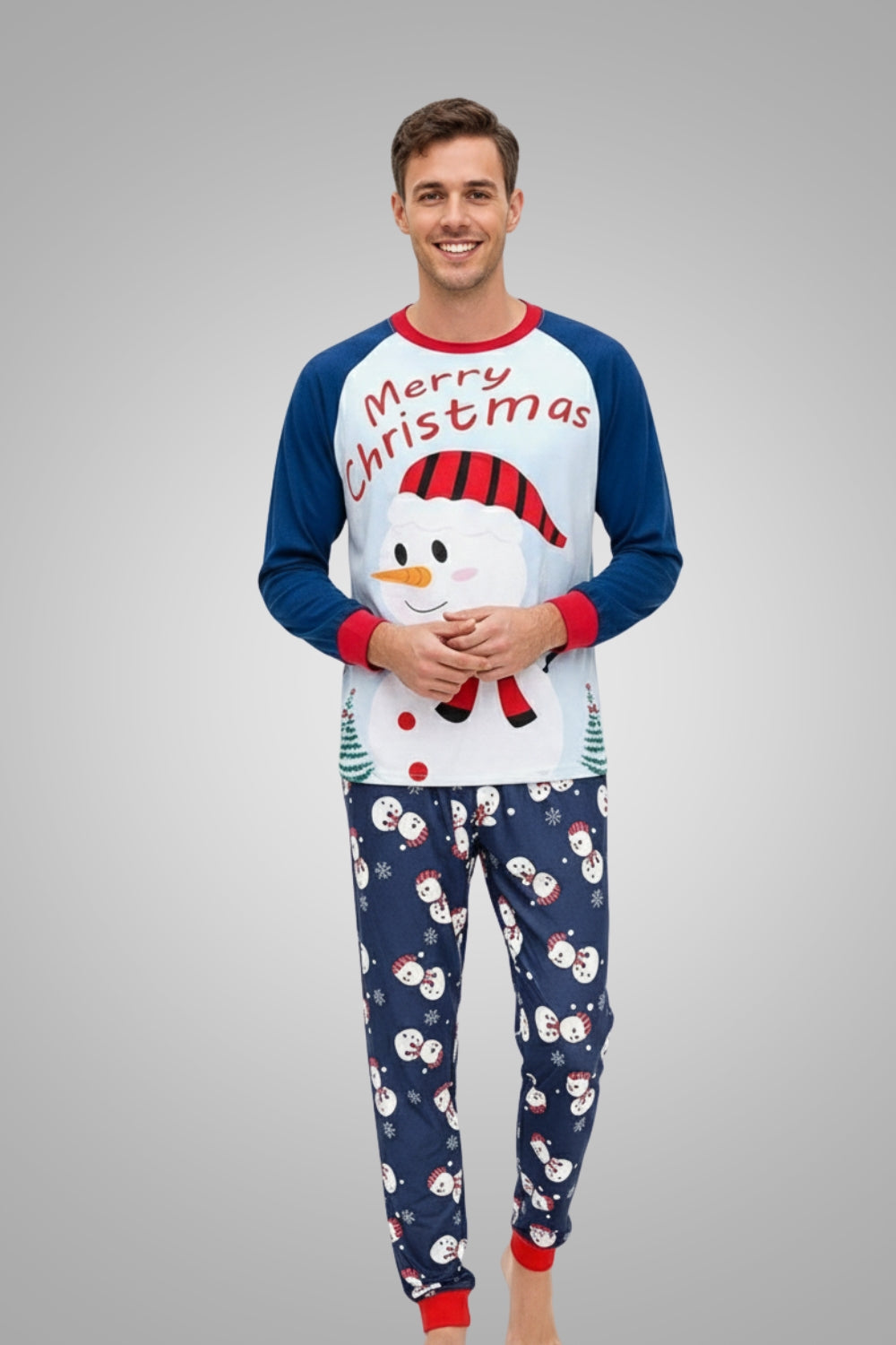 Men's Cozy 'Merry Christmas' Snowman Pajama Set – Festive Holiday Loungewear