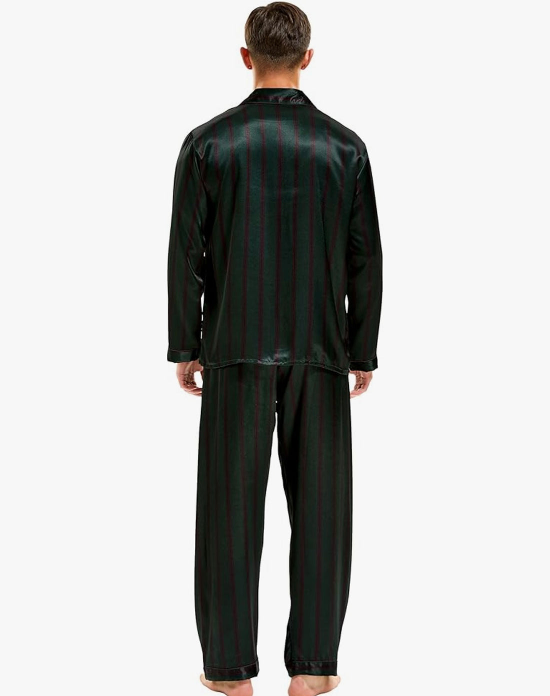 Men's Green & Purple Striped Silk & Satin Pajamas Set.