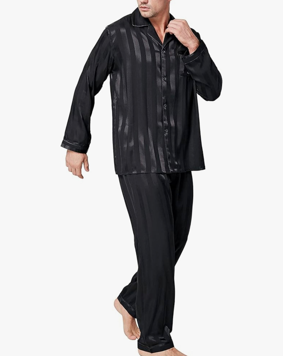 Men’s Classic Black Silky Satin Pajama Set