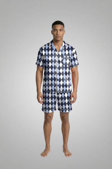 Men's Silk Satin Pajamas Set Short Sleeve Sleepwear