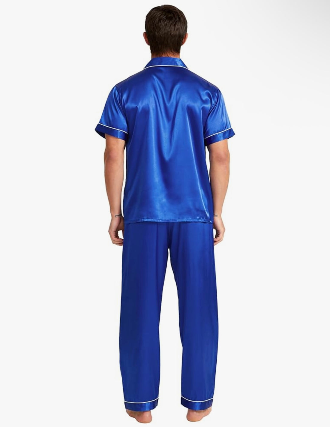 Bold Royal Blue Men's Satin Pajama Set – Short Sleeve Loungewear