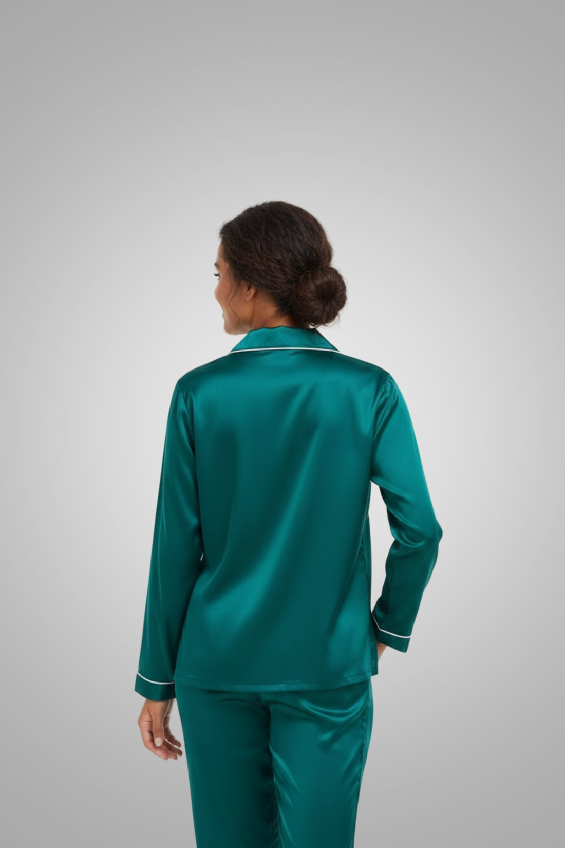 Women’s Satin Silk Pajama Set – Long Sleeve Shirt & Trousers Nightwear