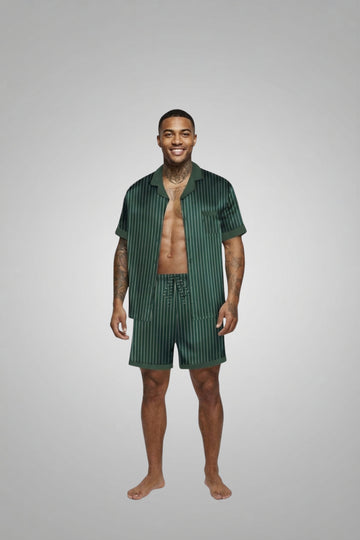 Men's Silk Satin Pajamas Set Short Sleeve Sleepwear