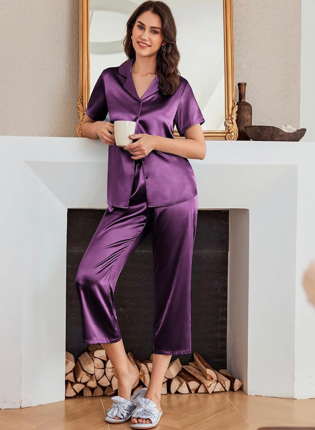 Silk Night Suit For Women Girls- Pjs For Women Two Piece Set