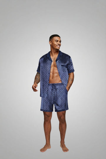 Men's Silk Satin Pajamas Set Short Sleeve Sleepwear