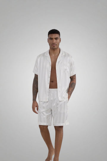 Men's Silk Satin Pajamas Set Short Sleeve Sleepwear