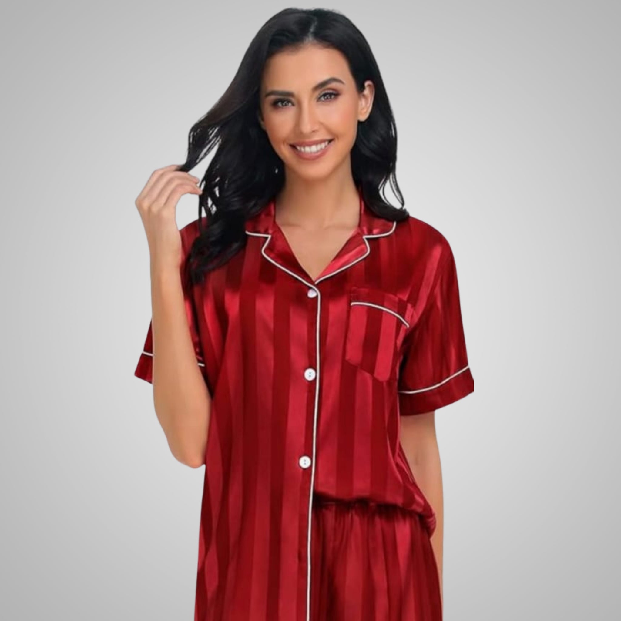 Women’s Silk Satin Pajama Set – Short Sleeve Top & Shorts