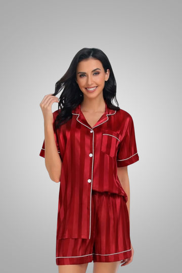 Women’s Silk Satin Pajama Set – Short Sleeve Top & Shorts