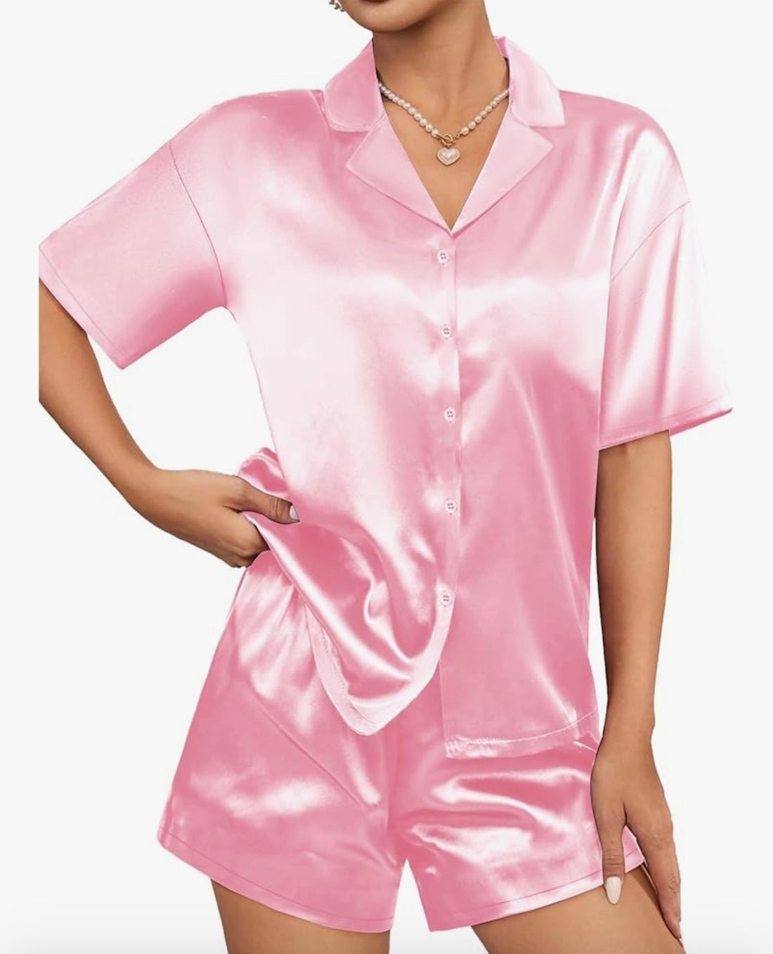Womens Silk Satin Pajamas Set Short Sleeve