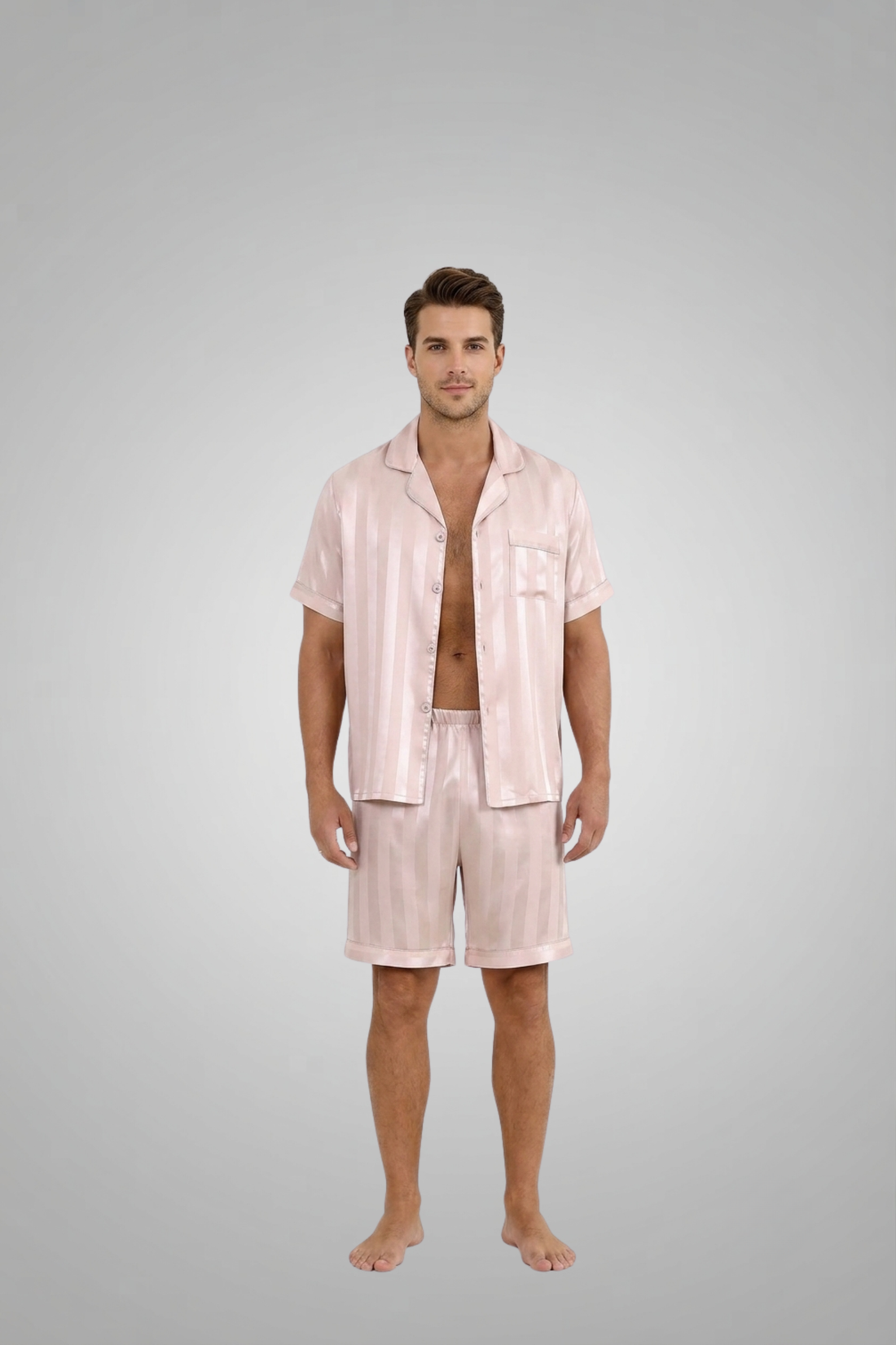Men's Silk Satin Pajamas Set 2-Piece Short Sleeve Sleepwear