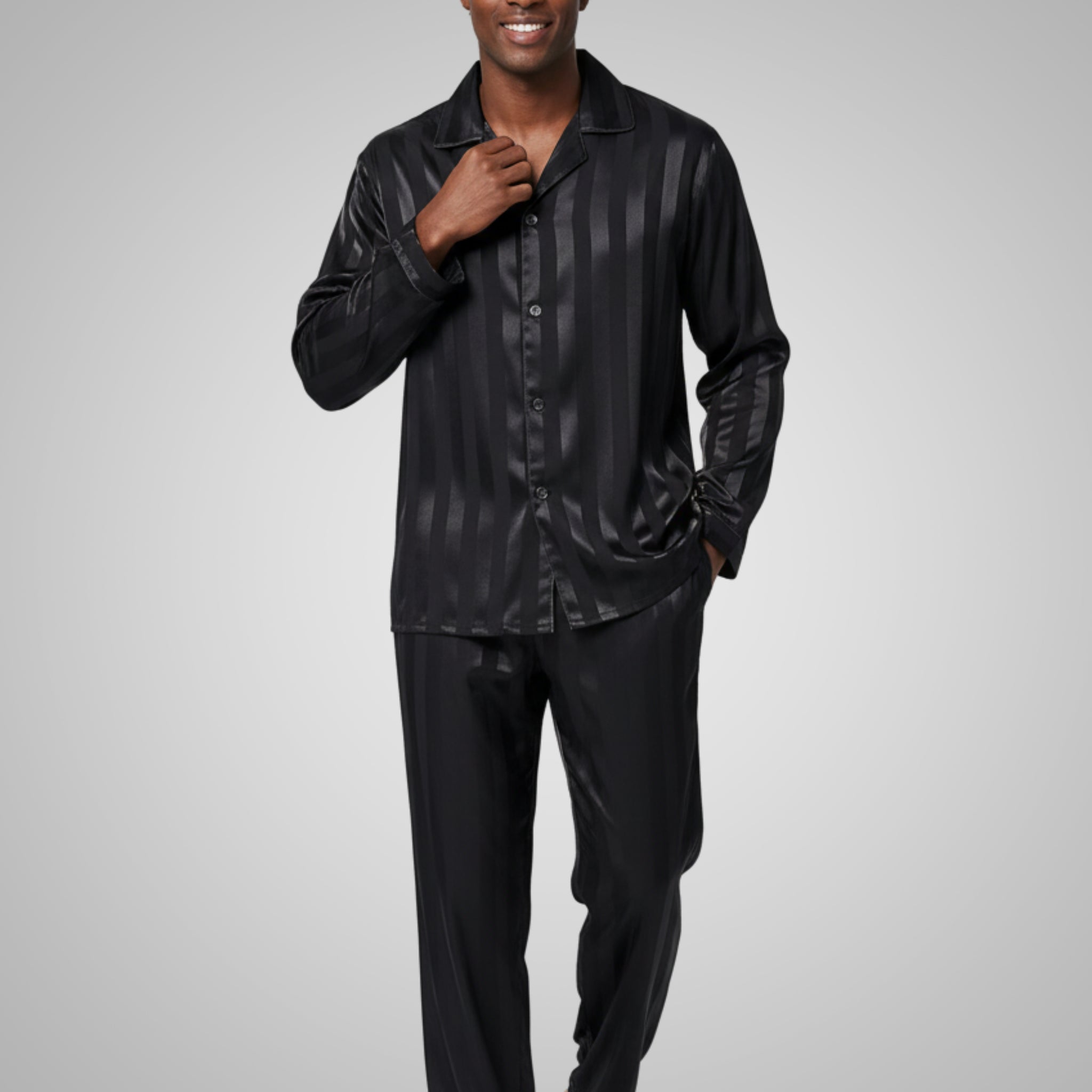Men’s Classic Black Silky Satin Pajama Set