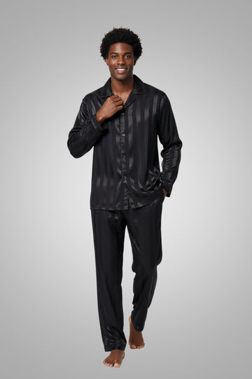 Men’s Classic Black Silky Satin Pajama Set