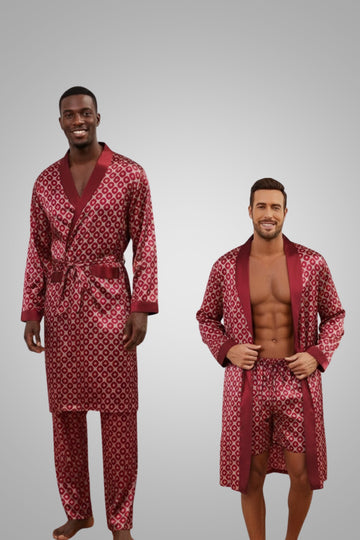 Men's 3 pieces set, Pants, Shorts &Luxurious Soft Satin Long-Sleeve Robe Combo