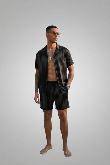 Men's Silk Satin Pajamas Set Short Sleeve Sleepwear