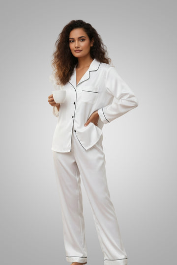 Autumn and Winter Silk Pajamas Women Tops and Pants Solid Casual Soft Nightwear