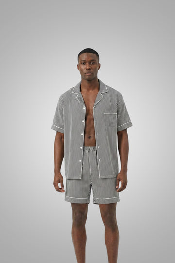 Men’s Satin Silk Pajama Set – Short Sleeve Button Down Top & Shorts with Pockets