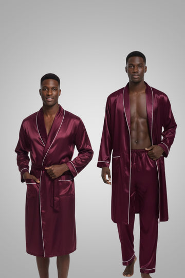 Men's 3 pieces set, Pants, Shorts &Luxurious Soft Satin Long-Sleeve Robe Combo