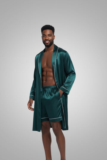 Men's 3 pieces set, Pants, Shorts &Luxurious Soft Satin Long-Sleeve Robe Combo